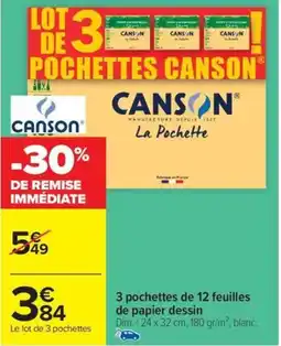 Carrefour 3 pochettes de 12 feuilles de papier dessin offre