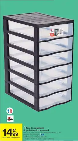 Carrefour Tour de rangement Organix 6 tiroirs, format A4 offre