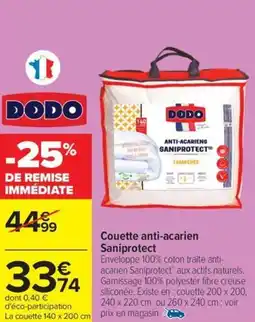 Carrefour DODO Couette anti-acarien Saniprotect offre