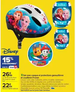Carrefour Set avec casque et protections genouillères et coudières Frozen offre