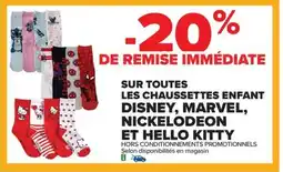 Carrefour Sur toutes les chaussettes enfant disney, marvel, nickelodeon et hello kitty offre