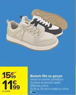 Carrefour Baskets fille ou garçon offre