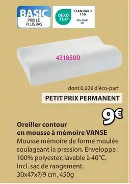JYSK VANSE Oreiller contour en mousse à mémoire offre