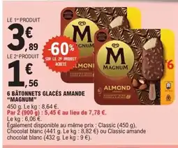 E.Leclerc Express MAGNUM 6 bâtonnets glacés amande offre