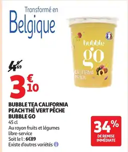 Auchan BUBBLE GO Bubble tea california peach thé vert pêche offre
