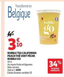 Auchan BUBBLE GO Bubble tea california peach thé vert pêche offre