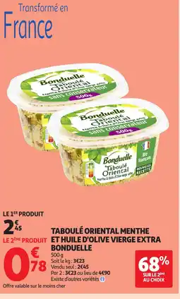 Auchan BONDUELLE Taboulé oriental menthe le 2ème produit et huile d'olive vierge extra offre