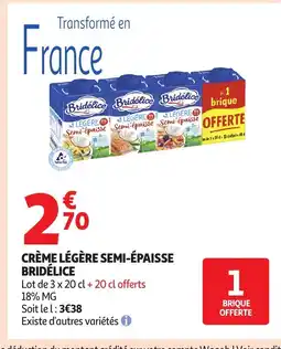 Auchan BRIDÉLICE Crème légère semi-épaisse offre