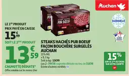 Auchan AUCHAN Steaks hachés pur boeuf façon bouchère surgelés offre