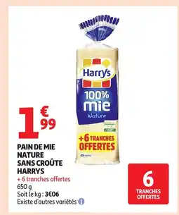 Auchan HARRYS Pain de mie nature sans croûte offre
