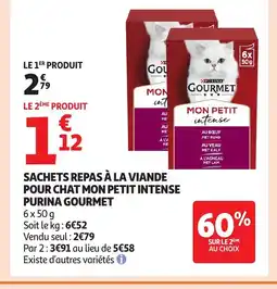 Auchan PURINA GOURMET Sachets repas à la viande pour chat mon petit intense offre