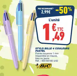 Bureau Vallée BIC Stylo bille 4 couleurs pastel offre