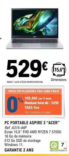 E.Leclerc PC PORTABLE ASPIRE 3 ACER offre
