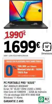 E.Leclerc PC PORTABLE PRO “ASUS” offre