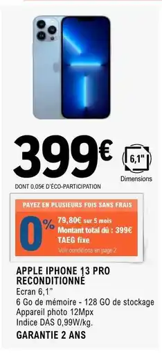 E.Leclerc APPLE IPHONE 13 PRO RECONDITIONNE offre
