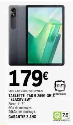 E.Leclerc TABLETTE TAB 9 256G GRIS 'BLACKVIEW' offre
