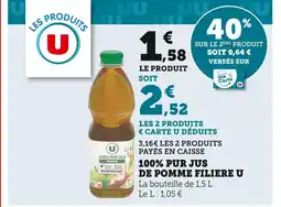 U Express FILIERE U 100% PUR JUS DE de POMME offre
