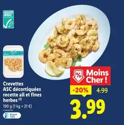 Lidl Crevettes ASC décortiquées recette ail et fines herbes offre
