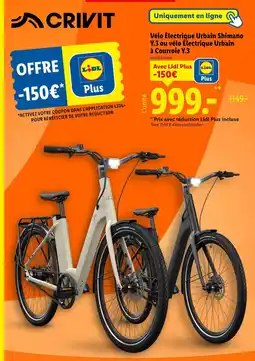 Lidl Crivit Vélo Électrique Urbain Shimano Y.3 ou vélo Électrique Urbain à Courroie Y.3 offre