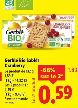 Lidl Gerblé Bio Sablés Cranberry offre