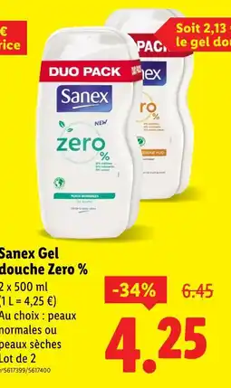 Lidl SANEX Gel douche Zero % offre