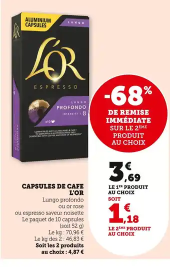 Super U L'OR Capsules de cafe offre