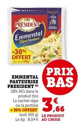 Super U PRESIDENT Emmental pasteurise offre