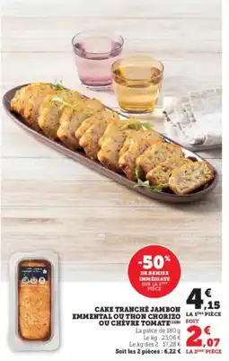 U Express Cake tranché jambon emmental ou thon chorizo ou chevre tomate offre