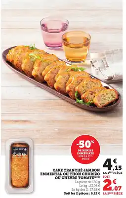 Maximarché Cake tranché jambon emmental ou thon chorizo ou chèvre tomate offre