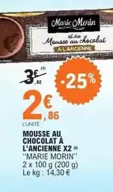 E.Leclerc Marie - mousse au chocolat a l'ancienne x2 offre