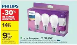 Cora x Carrefour Philips - lot de 3 ampoules led e27 60w offre
