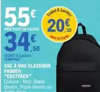 E.Leclerc Eastpak - sac à dos classique padded offre