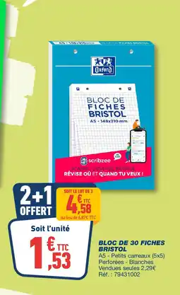 Bureau Vallée Bloc de 30 fiches bristol offre