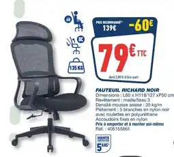 Bureau Vallée Fauteuil richard noir offre