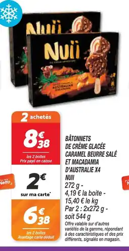 Netto NUII Bâtonnets de crème glacée caramel beurre salé et macadamia d'australie x4 offre