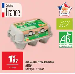 Netto NETTO Oeufs frais plein air bio x6 offre