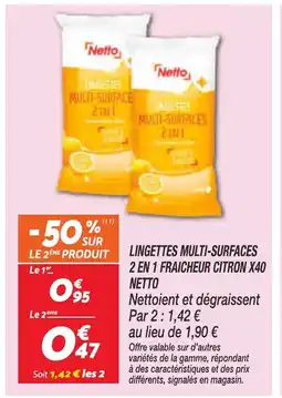 Netto NETTO Lingettes multi-surfaces 2 en 1 fraicheur citron x40 offre