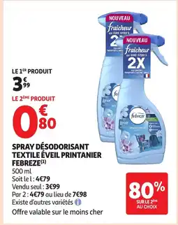 Auchan FEBREZE Spray désodorisant textile éveil printanier offre