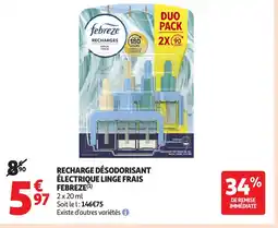 Auchan FEBREZE Recharge désodorisant électrique linge frais offre