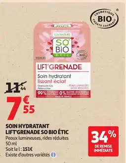 Auchan SO BIO ÉTIC Soin hydratant lift'grenade offre