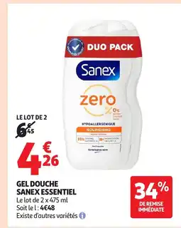 Auchan Gel douche sanex essentiel offre