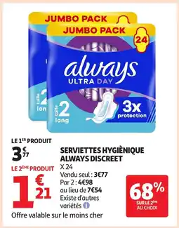 Auchan ALWAYS DISCREET Serviettes hygiènique offre