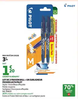 Auchan PILOT Lot de 2 frixion ball + un surligneur frxion ligth offre