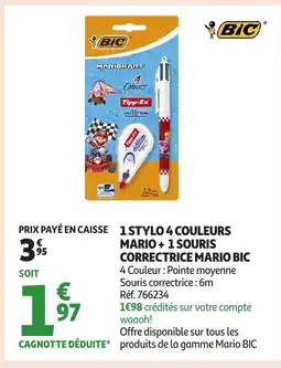 Auchan BIC 1 stylo 4 couleurs mario + 1 souris correctrice mario offre