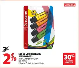 Auchan Lot de 4 surligneurs stabilo boss offre