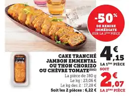 Bi1 Cake tranché jambon emmental ou thon chorizo offre