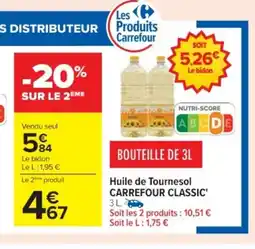 Cora x Carrefour CARREFOUR CLASSIC Huile de Tournesol offre