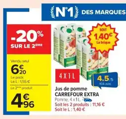 Cora x Carrefour CARREFOUR EXTRA Jus de pomme offre