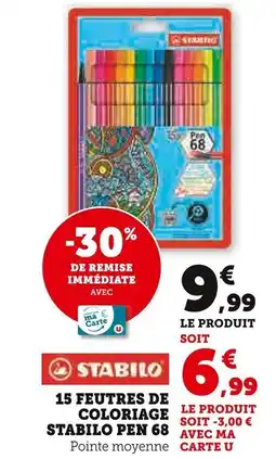 Super U 15 feutres de coloriage stabilo pen 68 offre