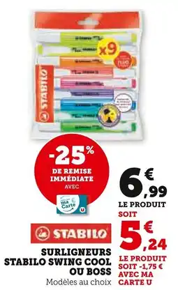 Super U Surligneurs stabilo swing cool ou boss offre